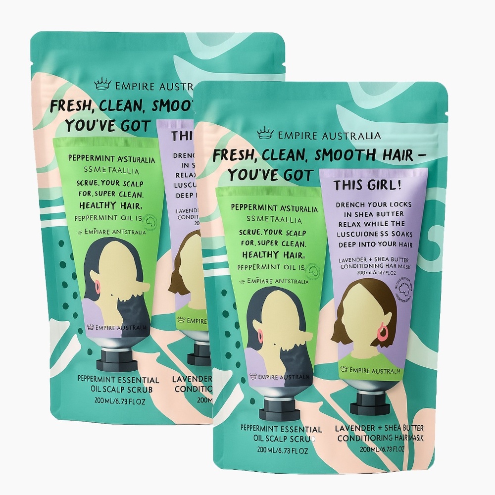 2x Pouch Empire Australia Hair Duo: Peppermint Scalp Scrub + Lavender Mask  New